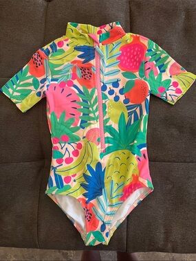 Mini Boden Tropical Short Sleeved Swimsuit Size 4-5